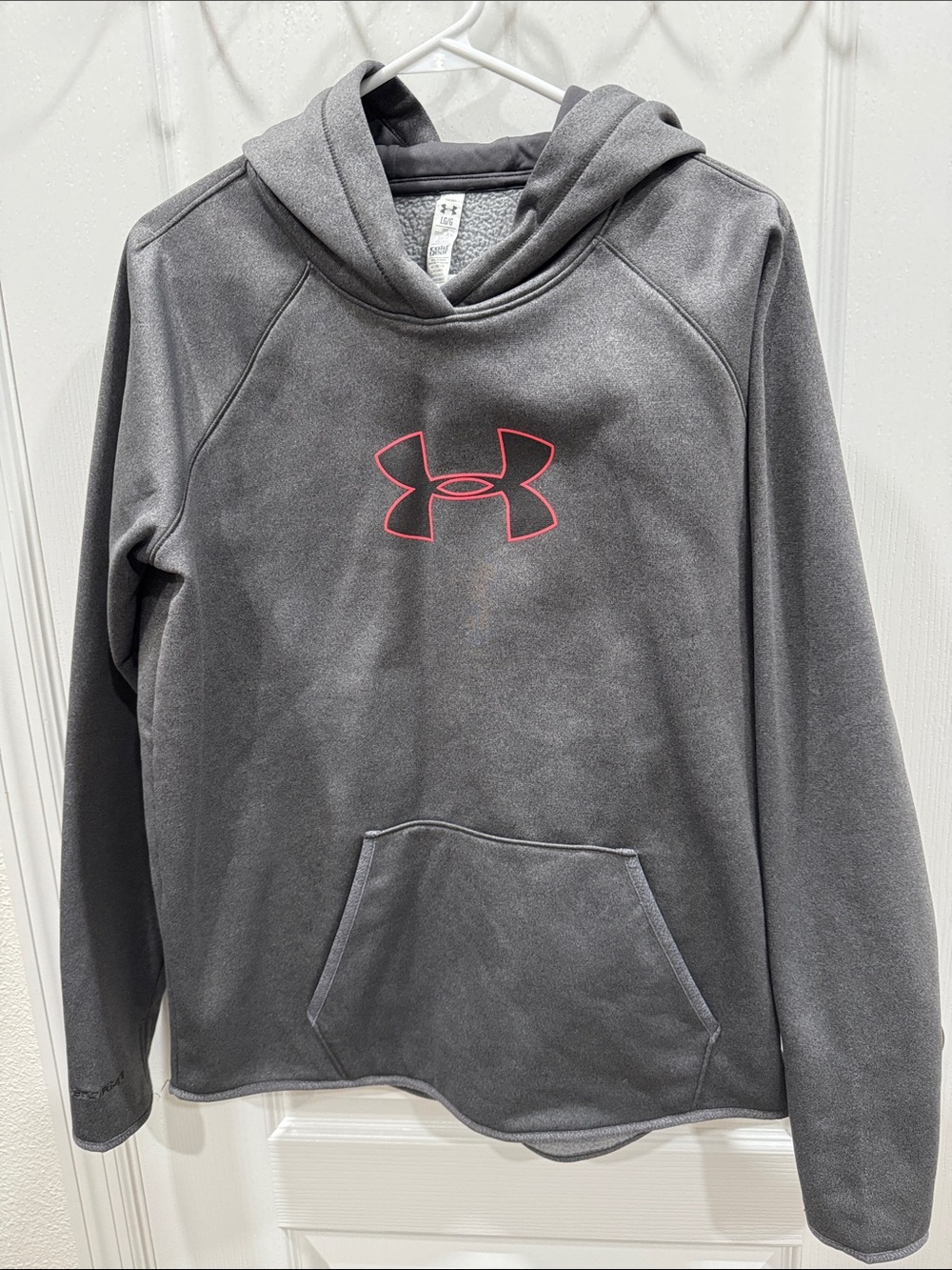 Under Armour Charcoal Gray Hoodie with Pink Logo Accent
